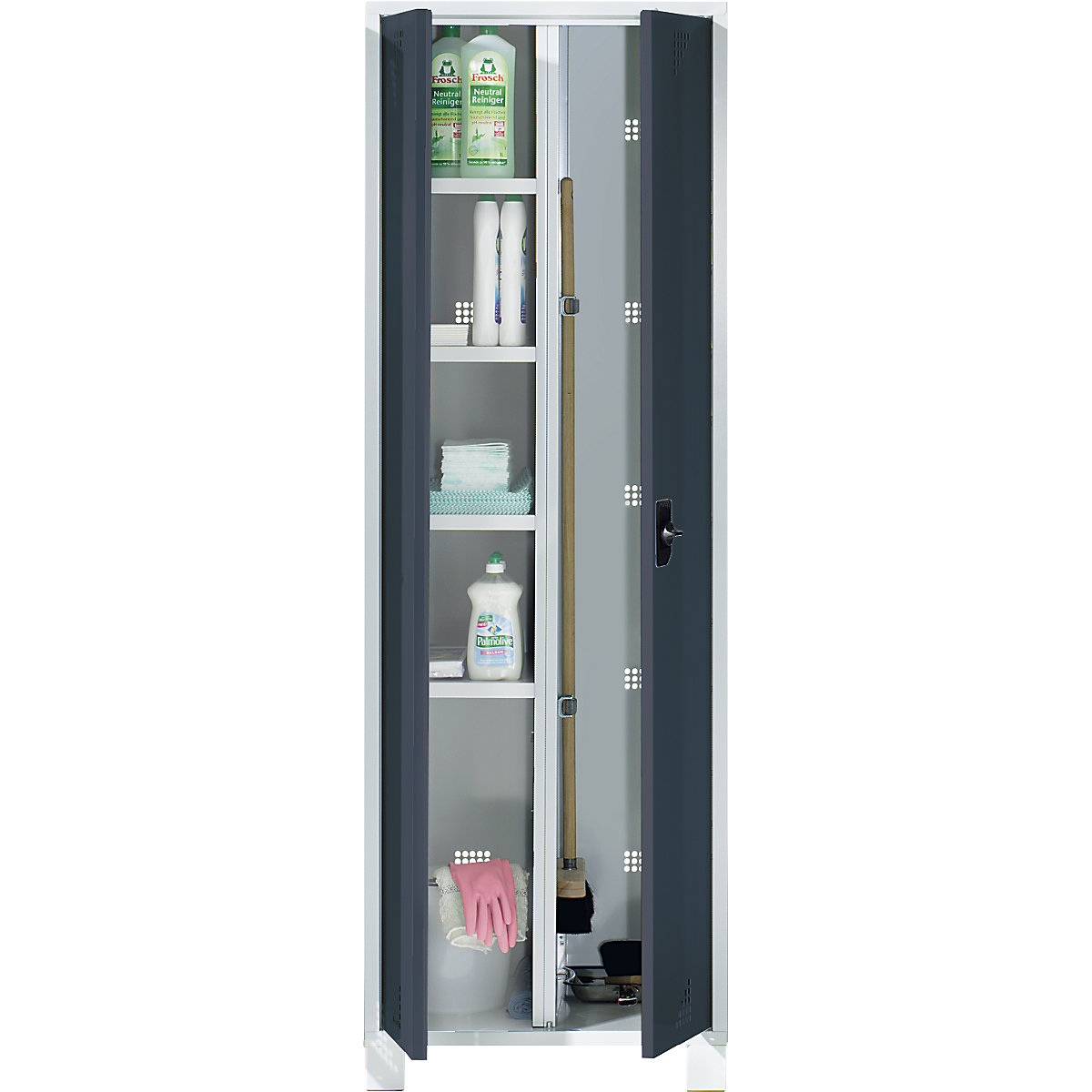 Armadietto multiuso e armadietto guardaroba Bremen – eurokraft pro, tramezza centrale, supporto per attrezzi, grigio chiaro / grigio antracite, larghezza 800 mm-0