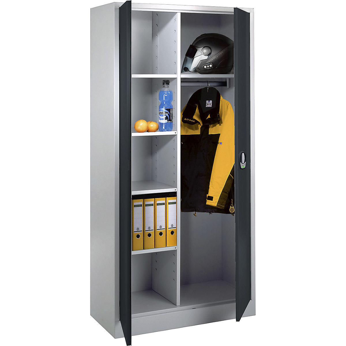 Armadio multiuso con serratura elettronica – Wolf, con ante in lamiera piena, grigio chiaro / grigio antracite-0