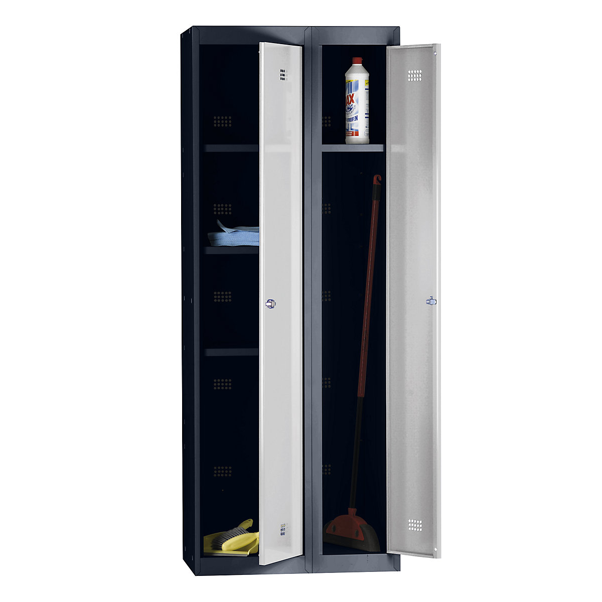 Armadio per pulizie Hamburg – Wolf, 2 scomparti, grigio antracite / grigio chiaro, larghezza 700 mm-0