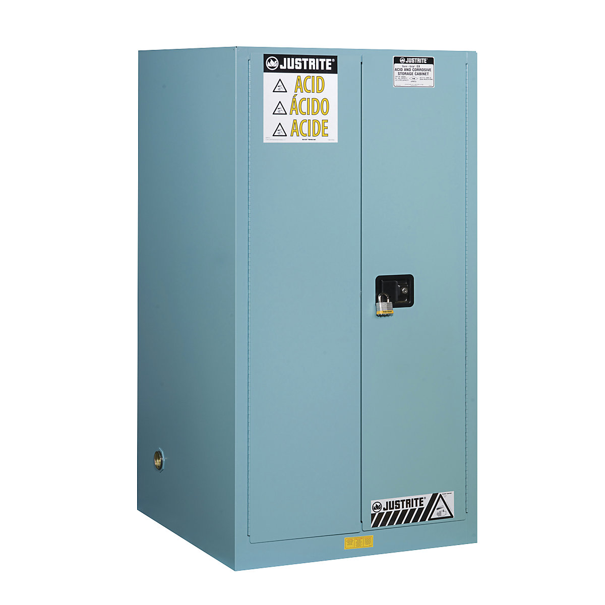 Armadio di sicurezza FM – Justrite, alt. x largh. x prof. 1651 x 864 x 864 mm, ante a chiusura automatica, per acidi, basi, colore blu-0