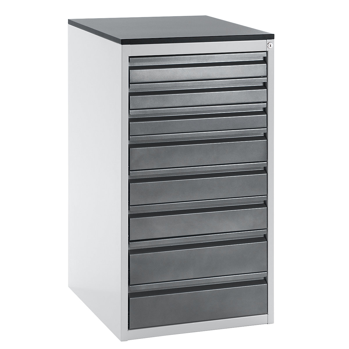 Cassettiera con guide telescopiche – RAU, altezza 1030 mm, cassetti 3 x 90, 3 x 120, 2 x 150 mm, grigio chiaro / antracite metallico, larghezza 580 mm-0