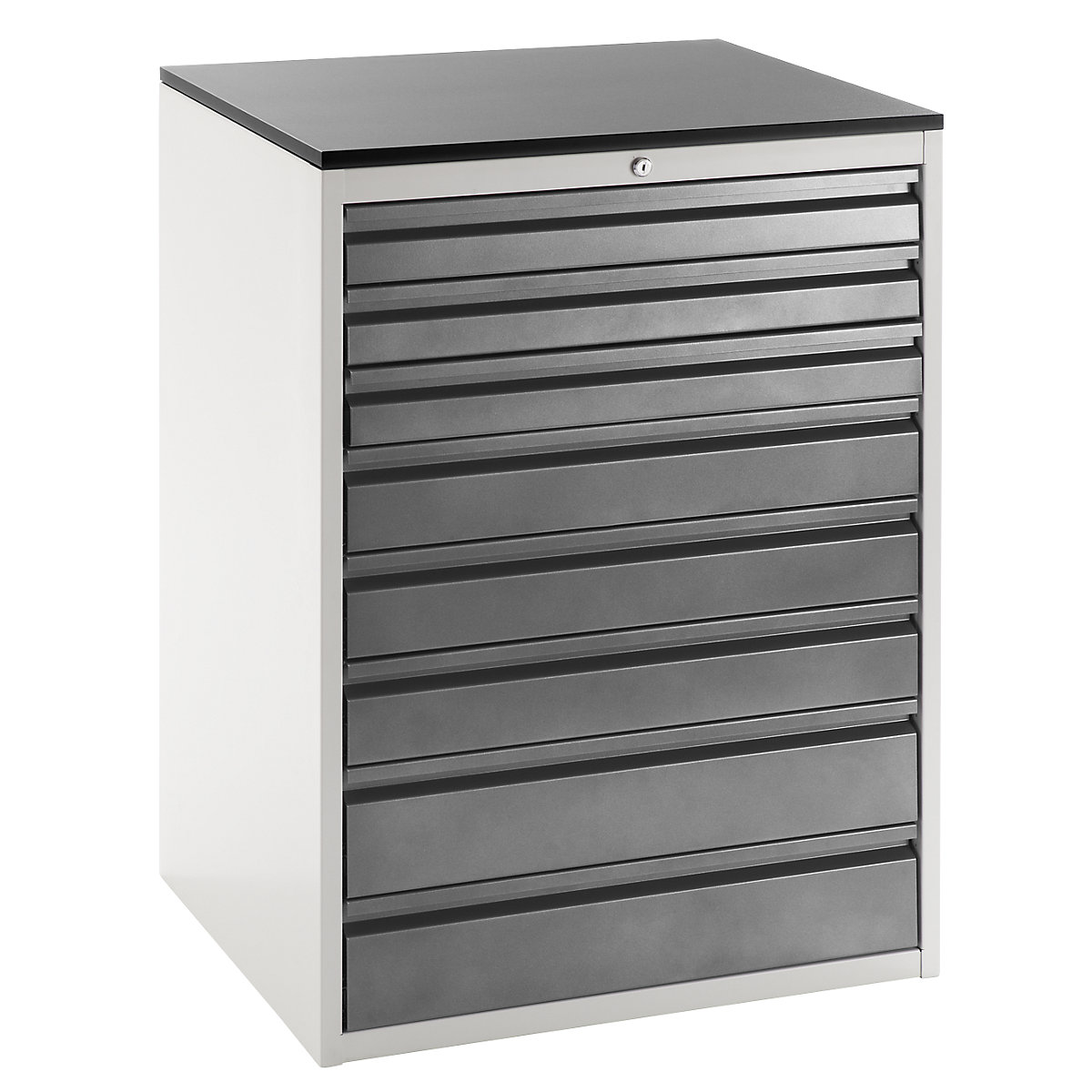 Cassettiera con guide telescopiche – RAU, altezza 1030 mm, cassetti 3 x 90, 3 x 120, 2 x 150 mm, grigio chiaro / antracite, larghezza 770 mm-0