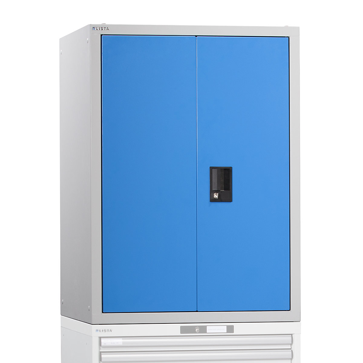 Altillo con puertas batientes – LISTA, con puertas de chapa maciza, H x A x P 1000 x 717 x 725 mm, azul luminoso-0