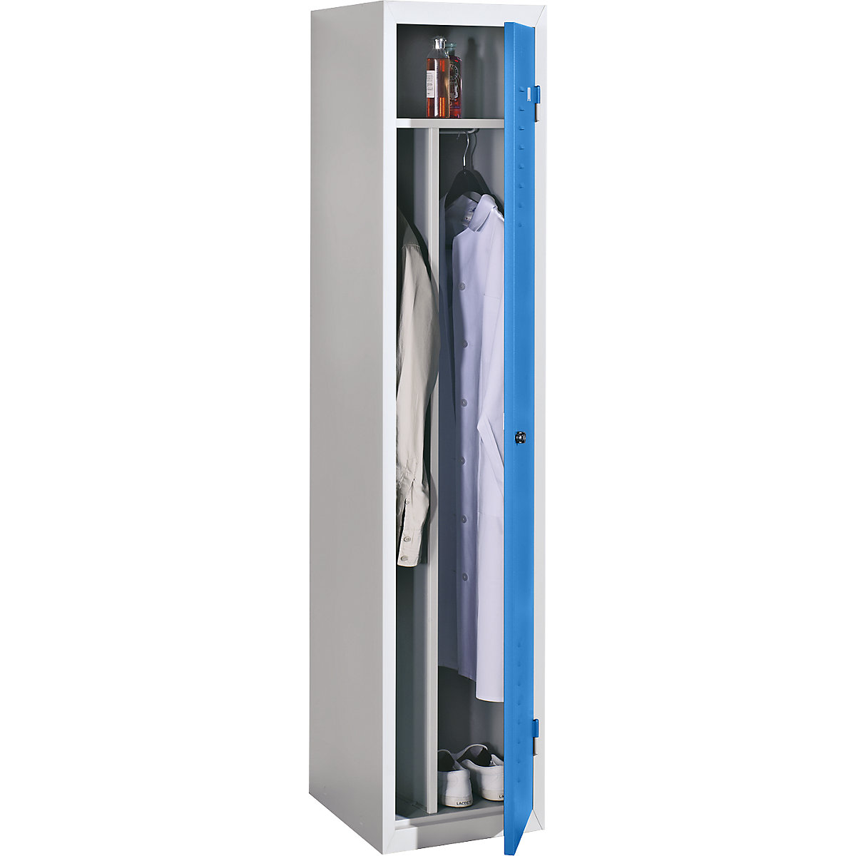Taquilla con separación de ropa limpia/sucia Venlo, 1 sección, elemento de ampliación, puerta en azul luminoso-0