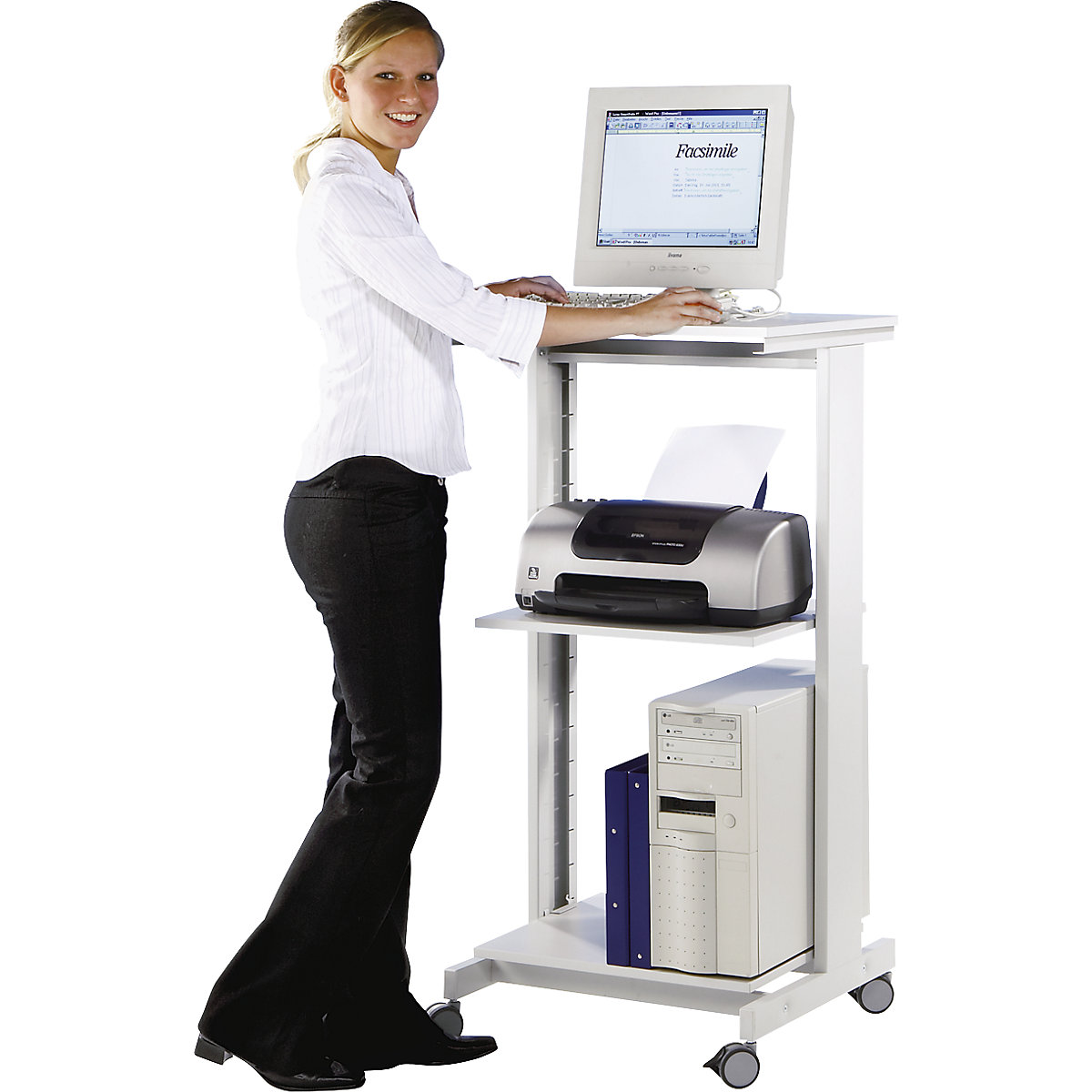 Mesa para PC – Twinco, con dos baldas, H x A x P 1180 x 600 x 500 mm, gris luminoso RAL 7035-0