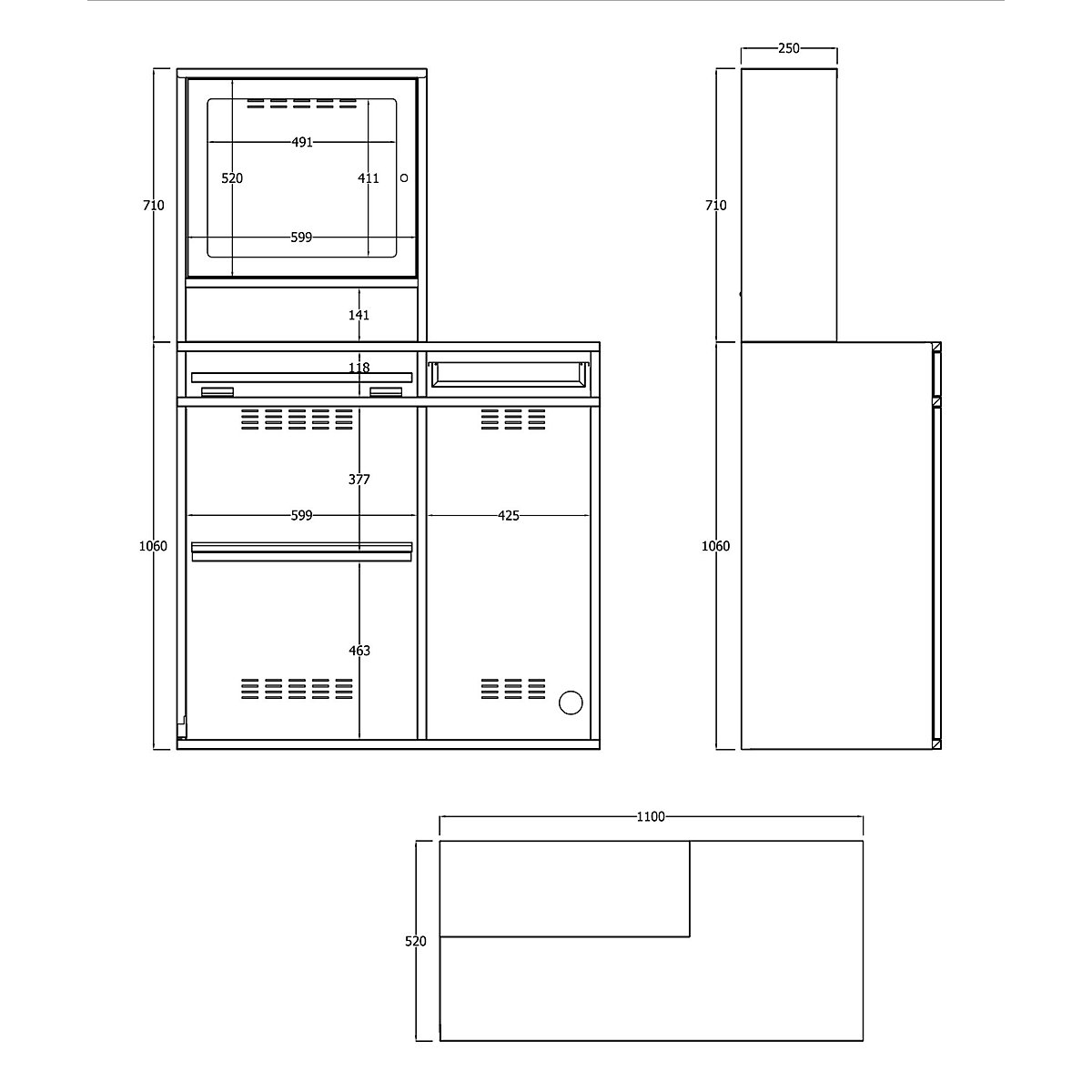 Puesto de trabajo para ordenador, chapa de acero – eurokraft pro (Imagen del producto 3)-2