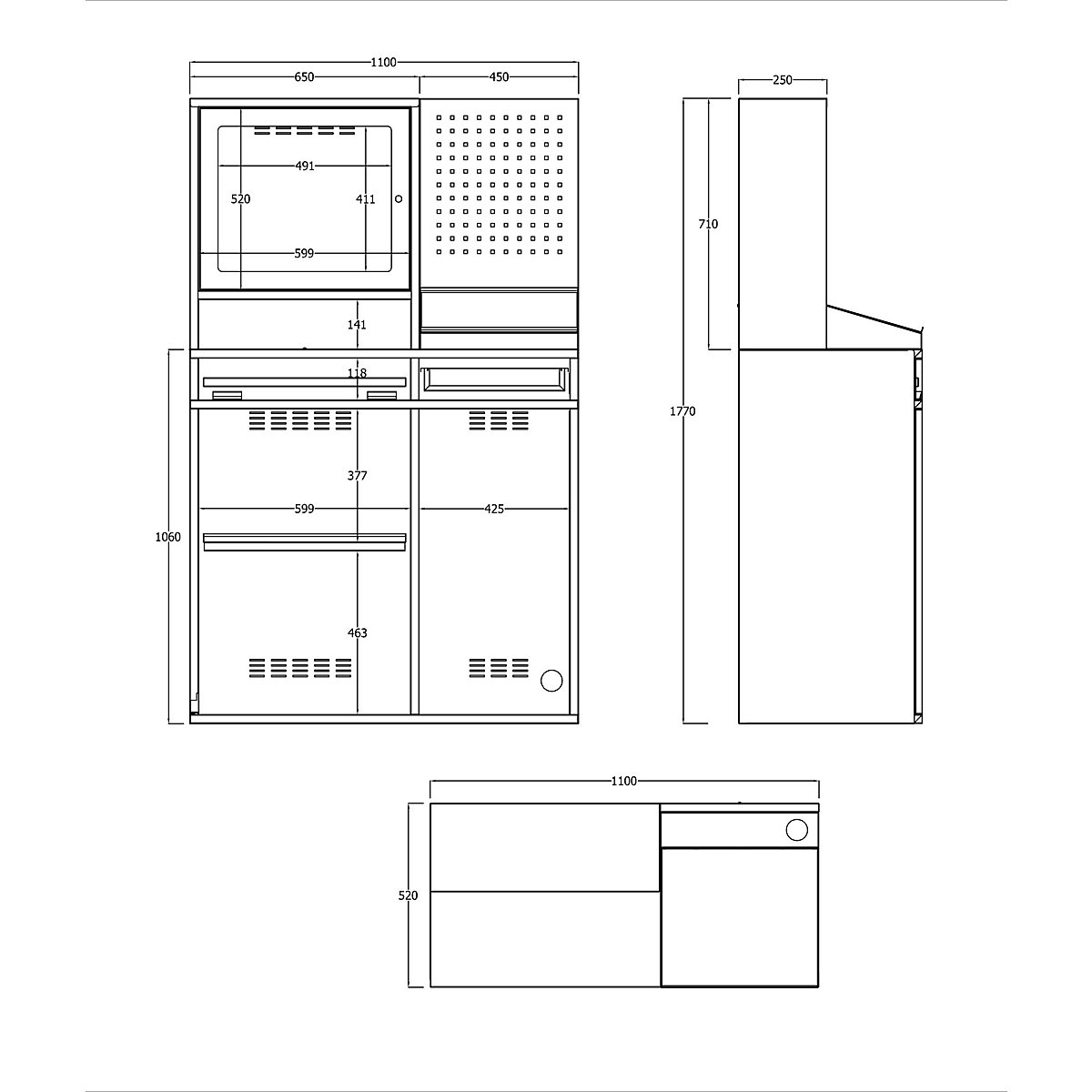 Puesto de trabajo para ordenador, chapa de acero – eurokraft pro (Imagen del producto 4)-3