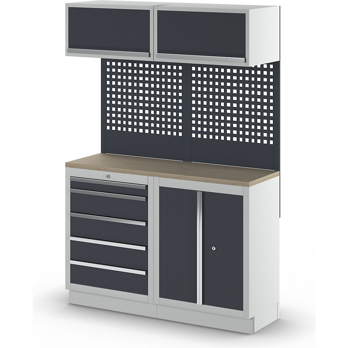 Armario modular de taller con armario inferior de puertas batientes y cajonera (Imagen del producto 3)-2