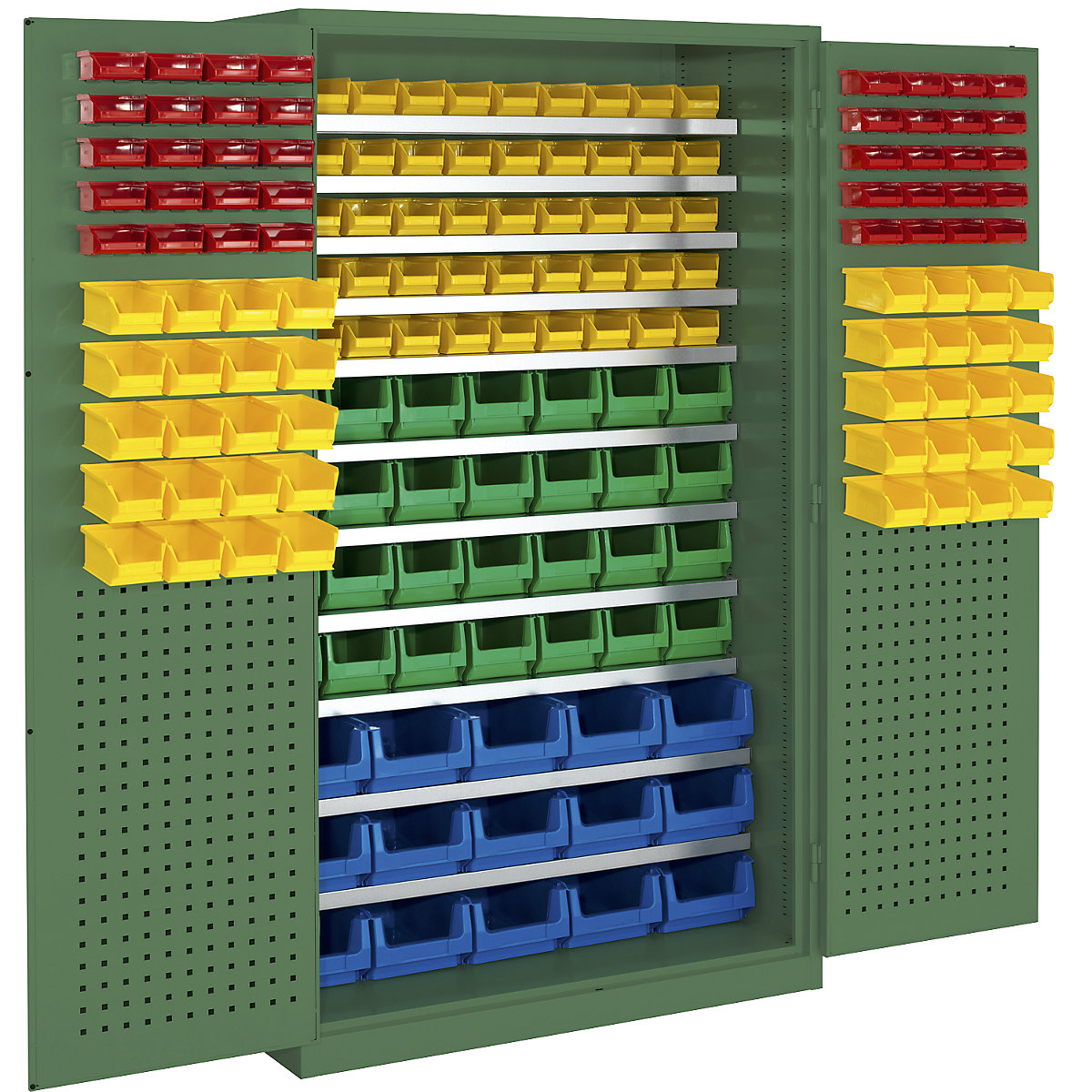 Armario de gran capacidad – mauser, 11 baldas, 173 cajas visualizables, verde reseda RAL 6011-1