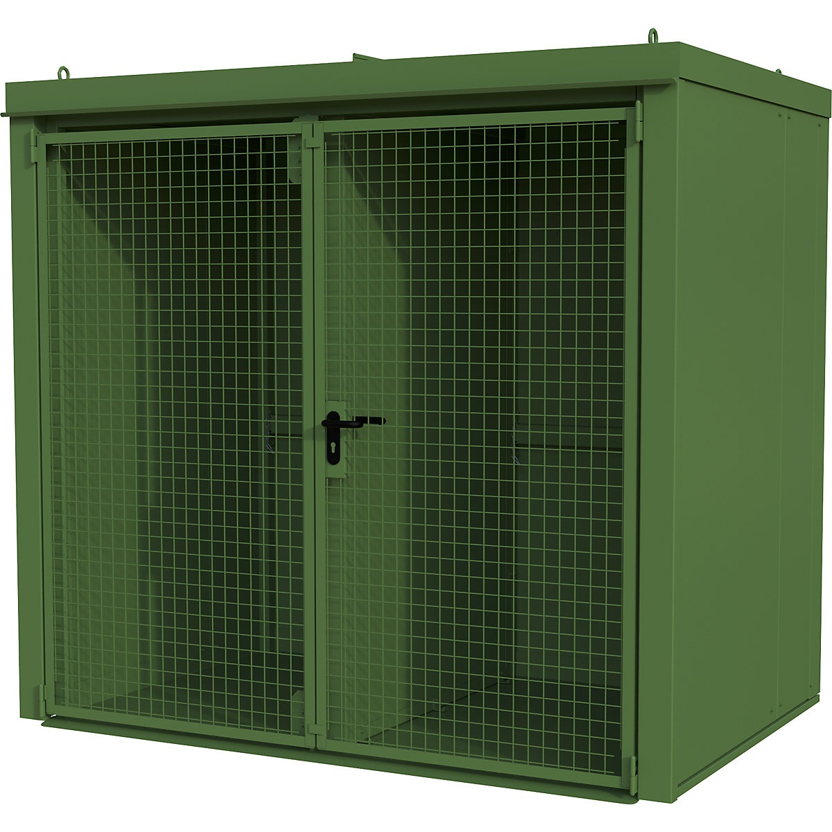 Contentor para garrafas de gás com parede divisória, resistente ao fogo – eurokraft pro, para 45 garrafas com 230 mm de Ø, verde-0