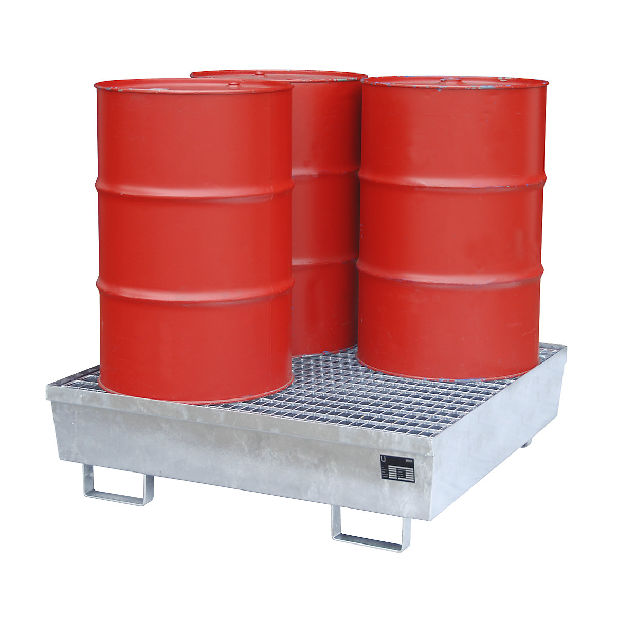 Cuba coletora em aço com perfis laterais – eurokraft pro, para 4 bidões de 200 litros, CxL 1200 x 1200 mm, galvanizado a fogo-0