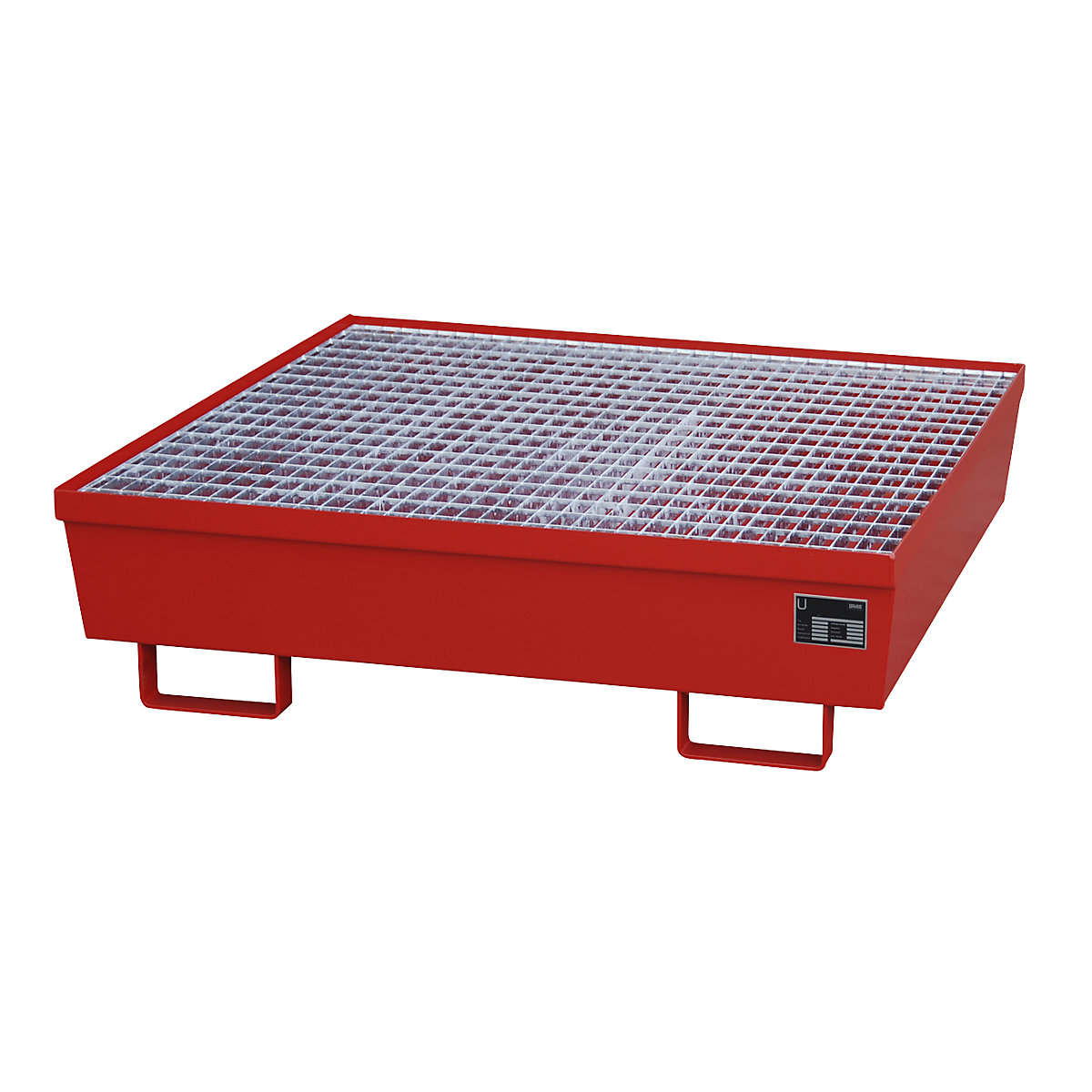 Cuba coletora em aço com perfis laterais – eurokraft pro, para 4 bidões de 200 litros, CxL 1200 x 1200 mm, vermelho RAL 3000-0