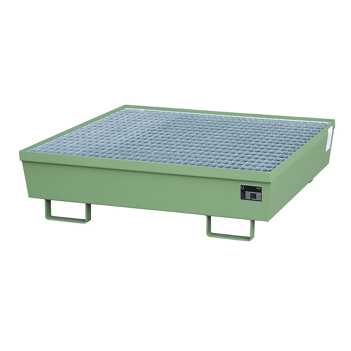Cuba coletora em aço com perfis laterais – eurokraft pro, para 4 bidões de 200 litros, CxL 1200 x 1200 mm, verde RAL 6011-0