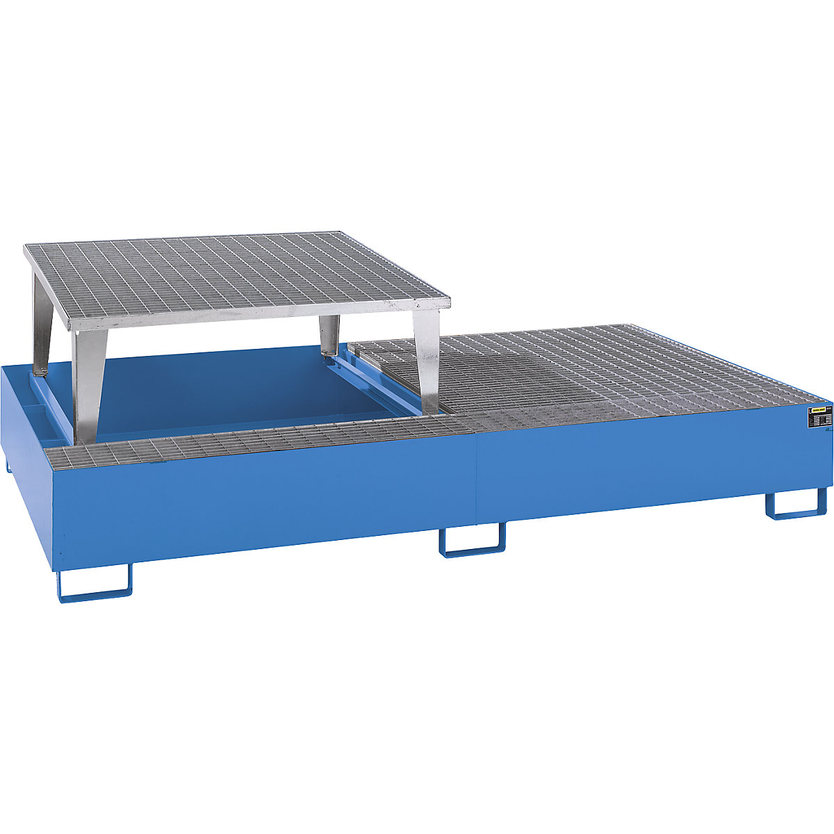 Cuba coletora em aço para contentores IBC/KTC – eurokraft pro, CxLxA 2650 x 1460 x 865 mm, com 1 suporte de esvaziamento, volume coletável 1000 l, pintado, azul RAL 5012-0