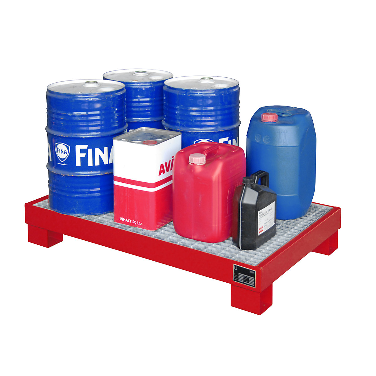 Cuba coletora em aço – eurokraft pro, CxLxA 800 x 1300 x 205 mm, pintada em vermelho RAL 3000, com grade-0