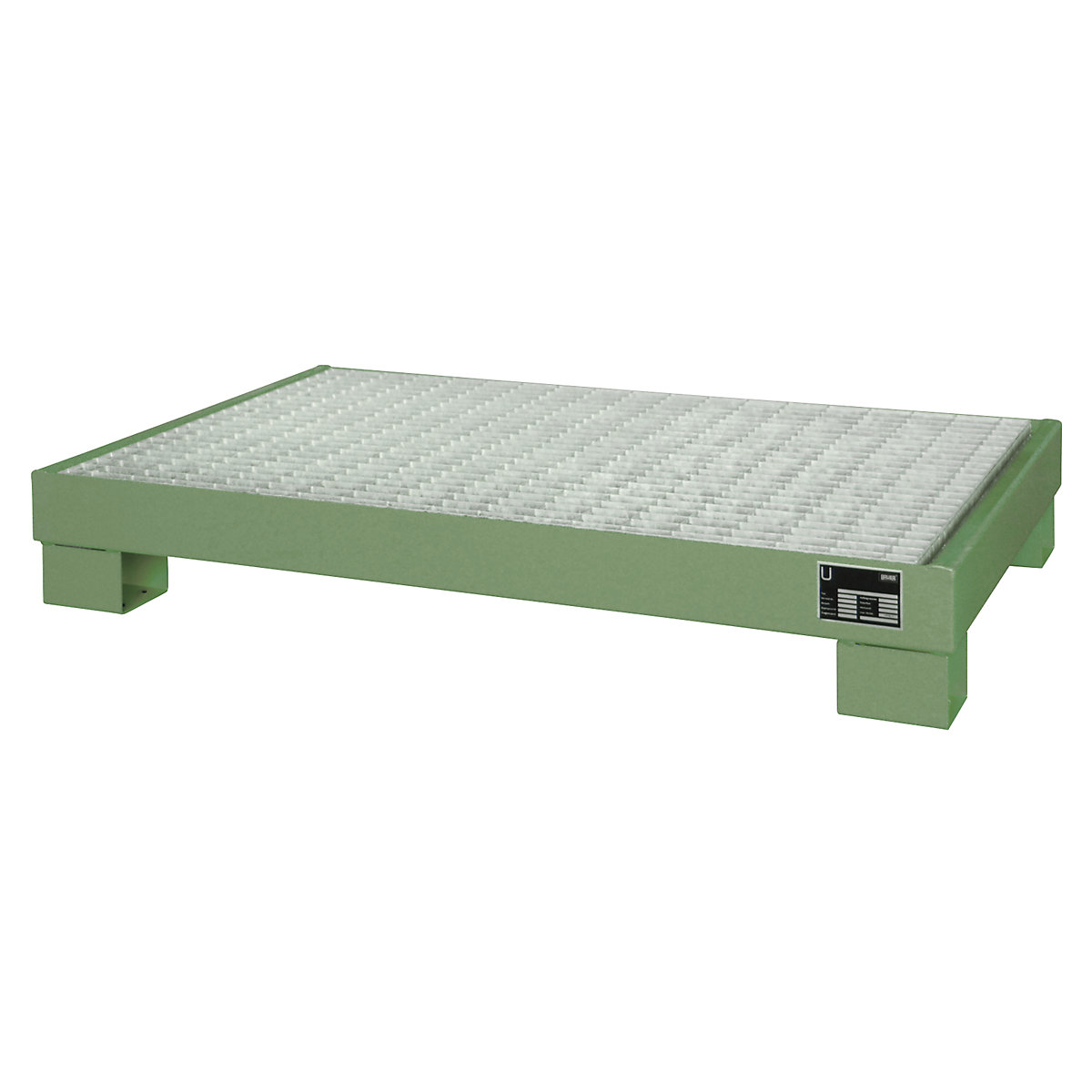 Cuba coletora em aço – eurokraft pro, CxLxA 800 x 1300 x 205 mm, pintada em verde RAL 6011, com grade-0