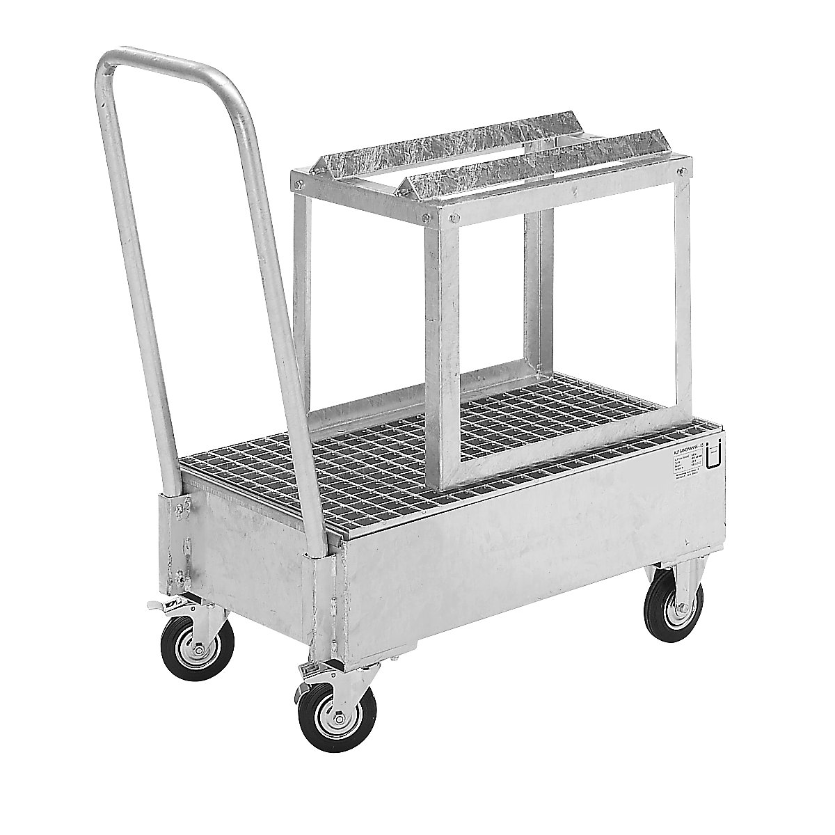 Cuba coletora móvel em chapa de aço – eurokraft basic, CxL 800 x 500 mm, 1 bidão de 60 l na horizontal, galvanizado a fogo-0
