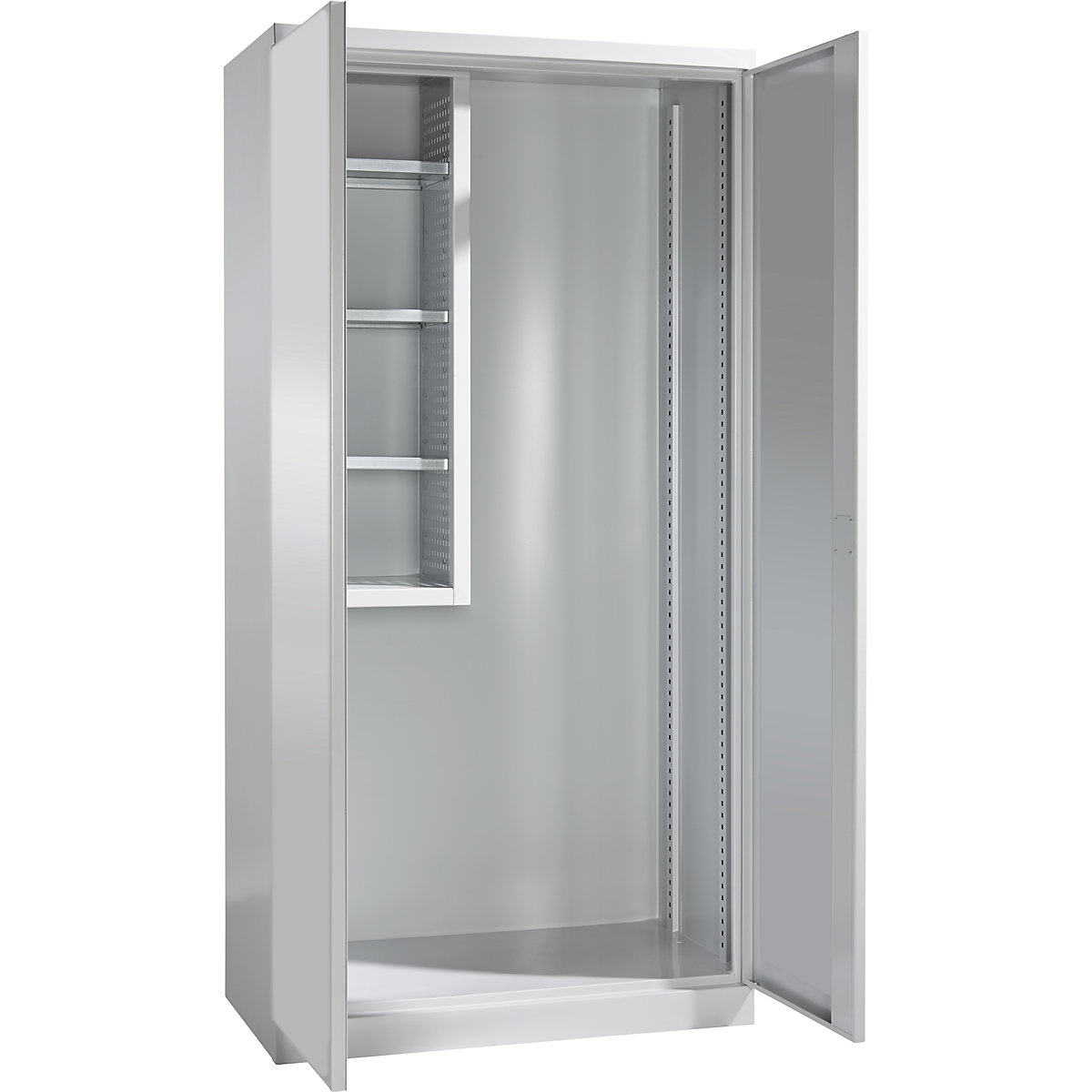 Armoire de ménage, largeur 1000 mm, porte en tôle pleine/1 boîte de stockage, gris clair-0