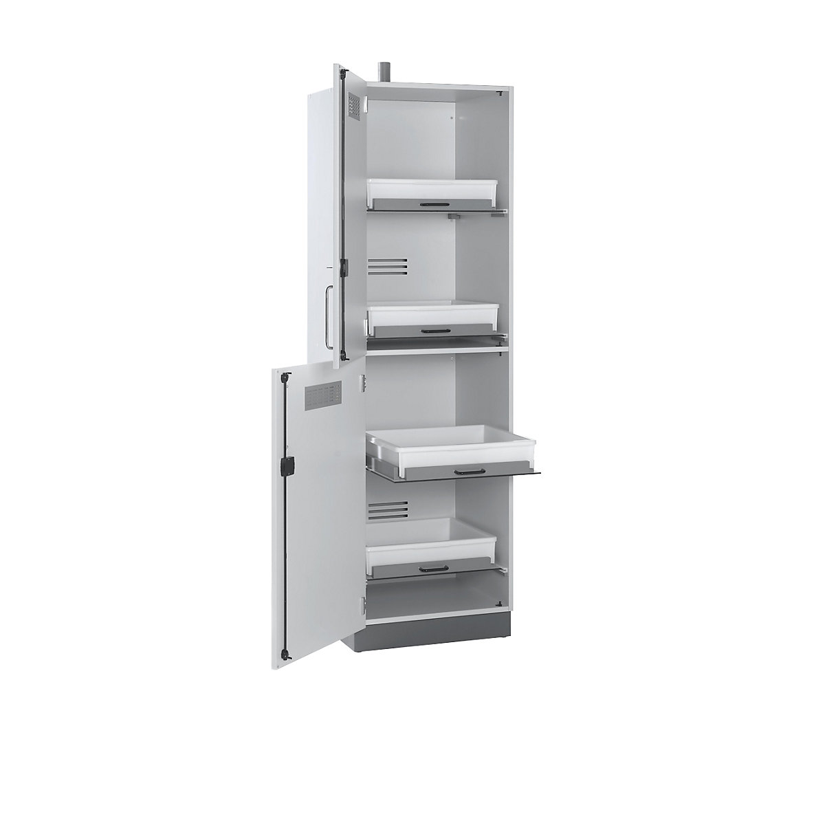 Armoire de laboratoire pour acides et bases, avec raccord de ventilation, 2 portes battantes, 4 panneaux coulissantes-0