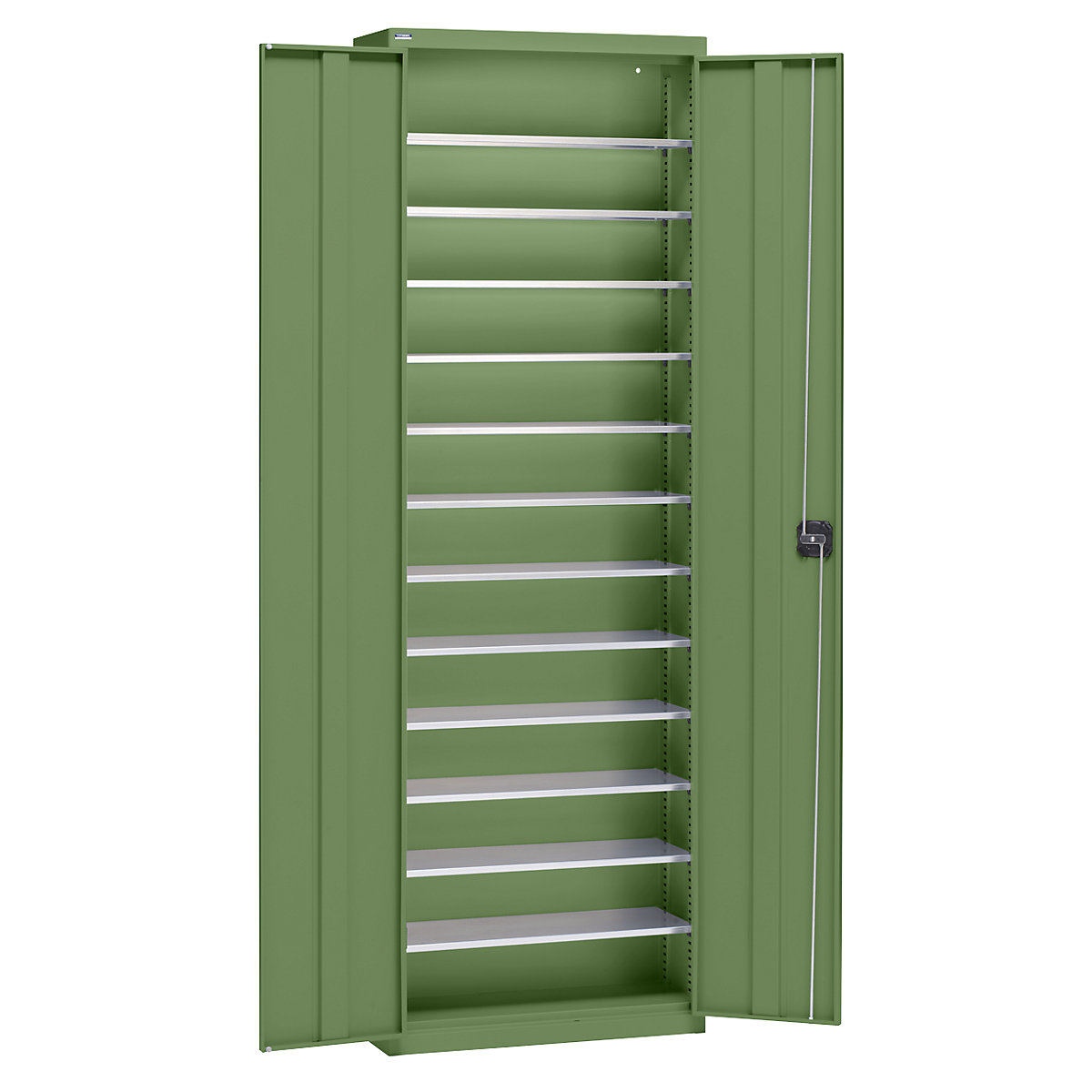 Armoire d'atelier en tôle d'acier – eurokraft pro, hauteur 2000 mm, vert réséda RAL 6011, 12 tablettes-0