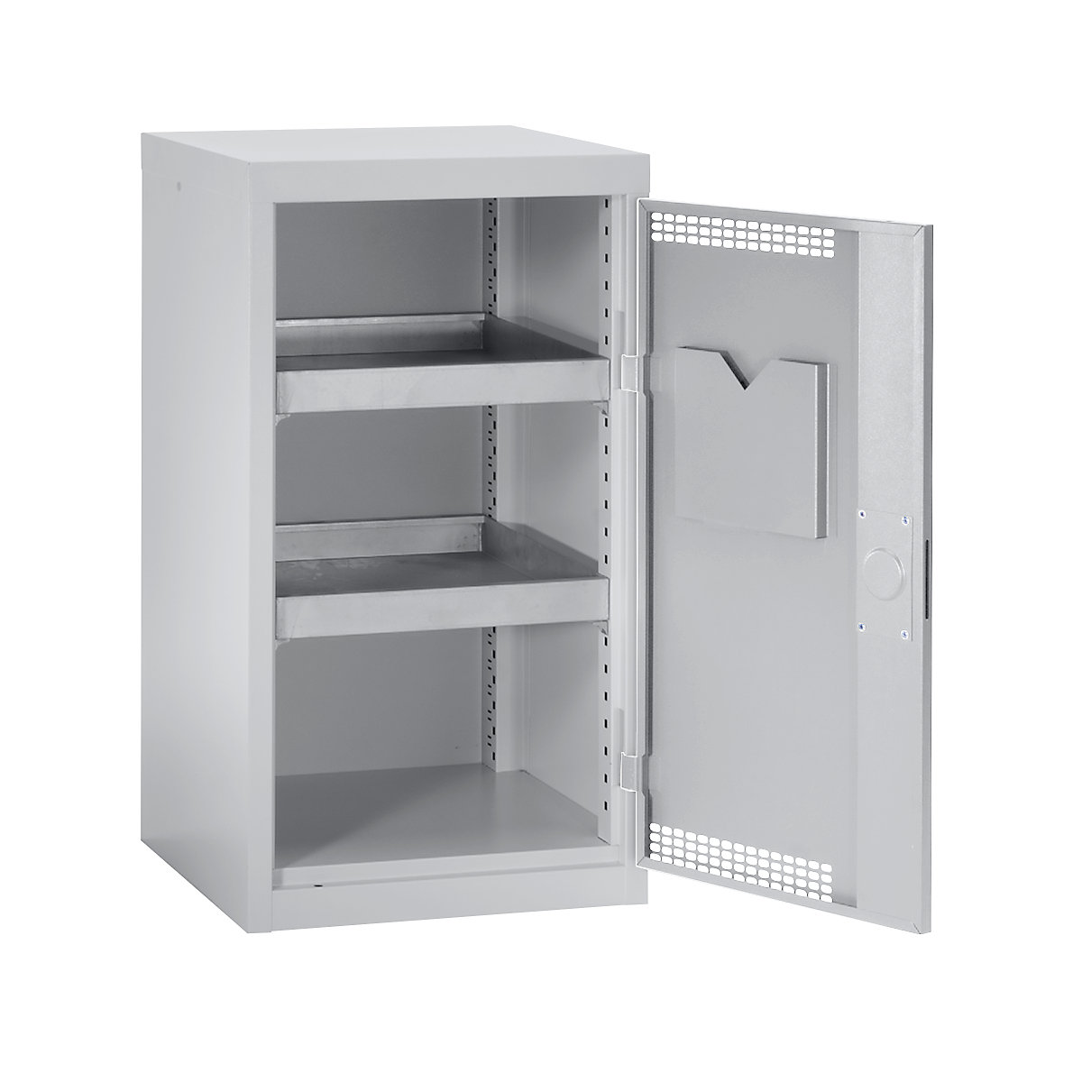 Armoire de sécurité à portes perforées, h x l x p 900 x 500 x 500 mm, 2 tablettes de rétention, gris clair / gris clair-0