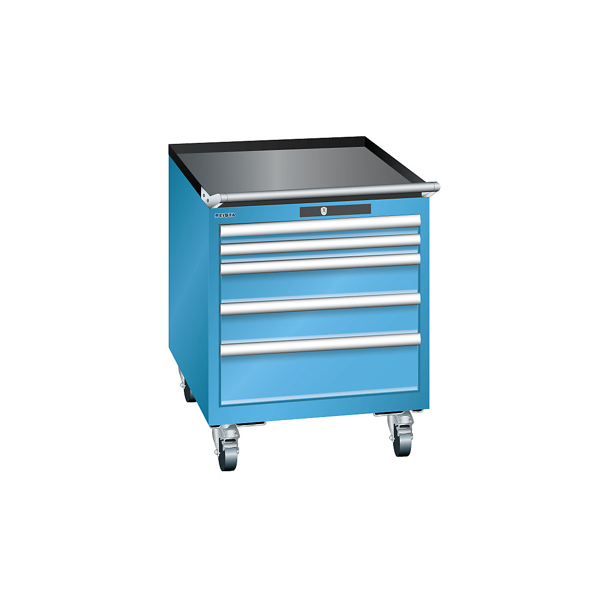 Armoire à tiroirs mobile, largeur 564 mm – LISTA, 5 tiroirs, h x p 723 x 725 mm, bleu clair-8