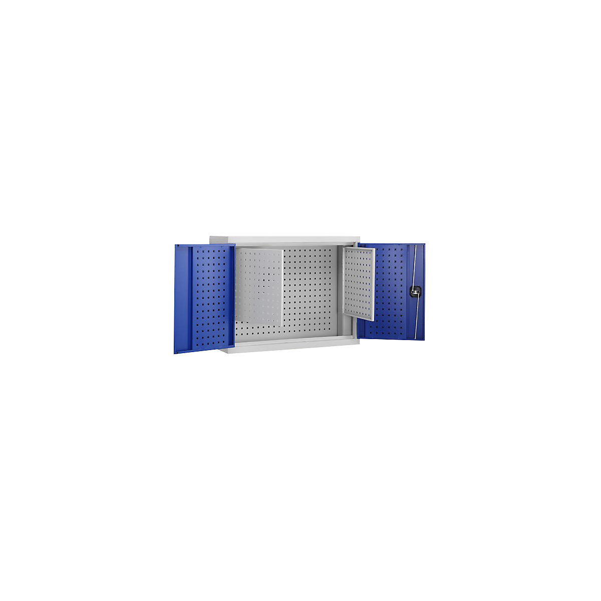 Armoire à outils murale, plaques perforées à l'intérieur des portes, 2 plaques supplémentaires, bleu gentiane RAL 5010