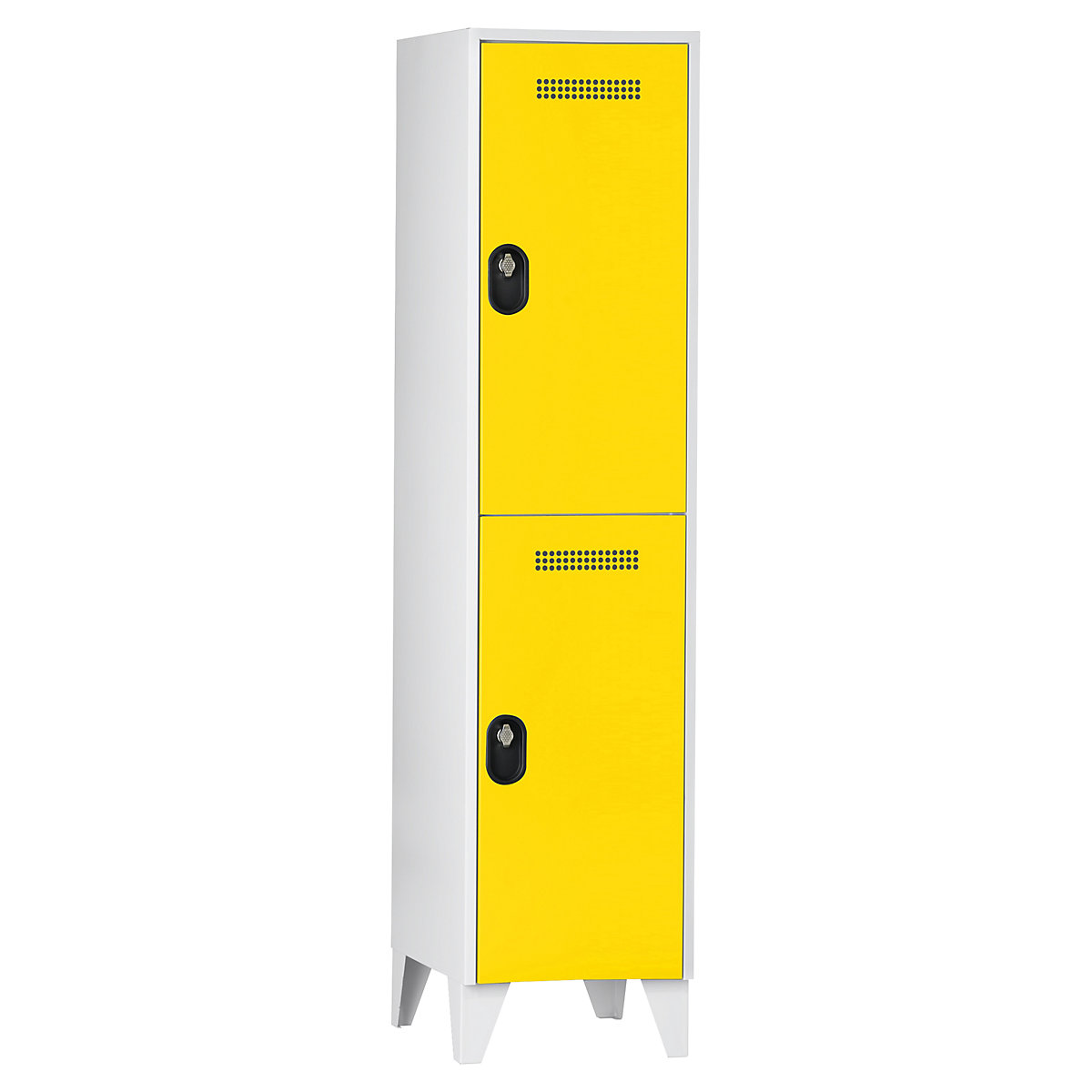 Wolf – Penderie, hauteur compartiments 820 mm, h x l x p 1850 x 400 x 500 mm, largeur compartiments 400 mm, coloris corps / porte gris clair / jaune zinc