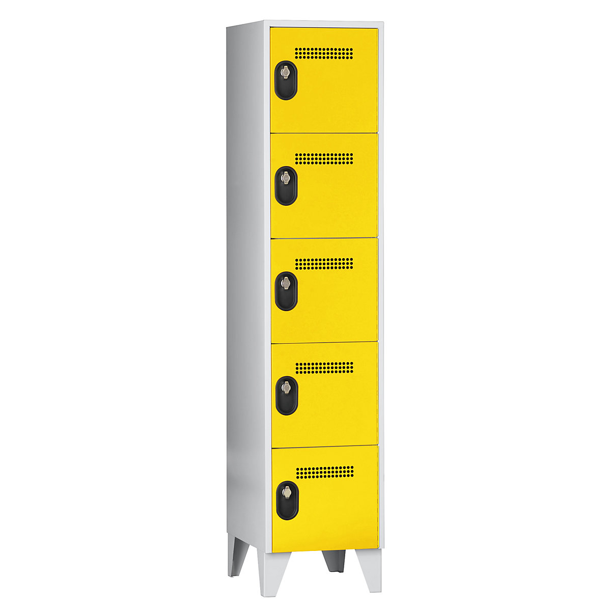 Wolf – Vestiaire multicases, hauteur cases 320 mm, h x l x p 1850 x 400 x 500 mm, largeur compartiments 400 mm, coloris corps / porte gris clair / jaune zinc