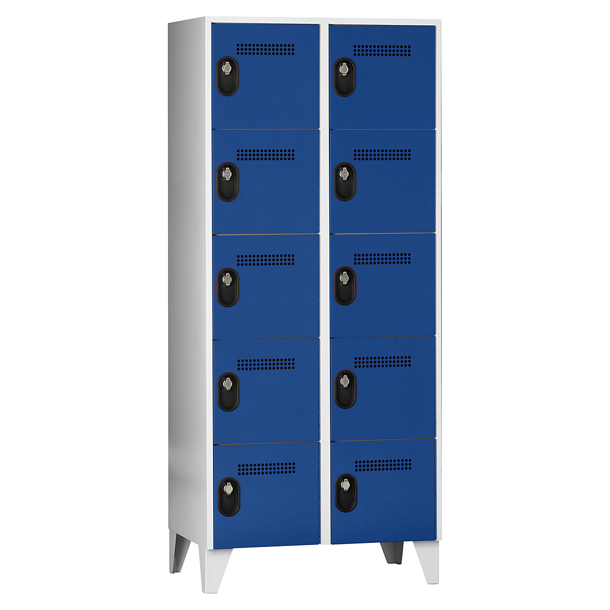 Wolf – Vestiaire multicases, hauteur cases 320 mm, h x l x p 1850 x 800 x 500 mm, largeur compartiments 400 mm, coloris corps / porte gris clair / bleu gentiane