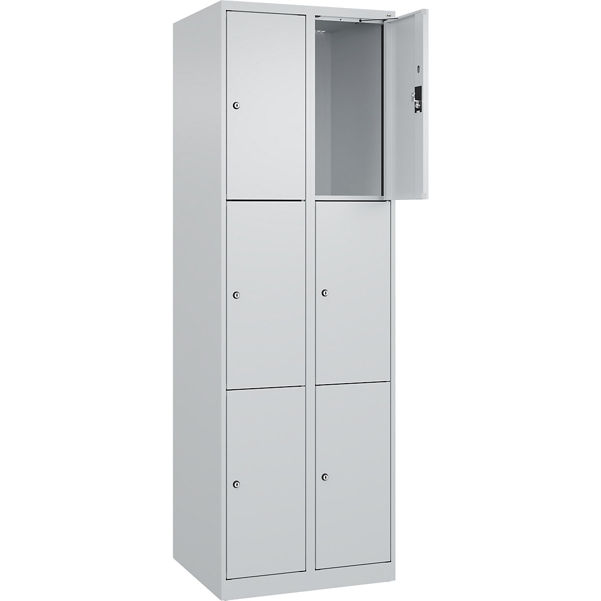 Armadietto a 3 piani Evolo PLUS, 2 scomparti, grigio chiaro, largh. 600 mm, 6 vani, con piedini a pavimento, serratura a cilindro-0