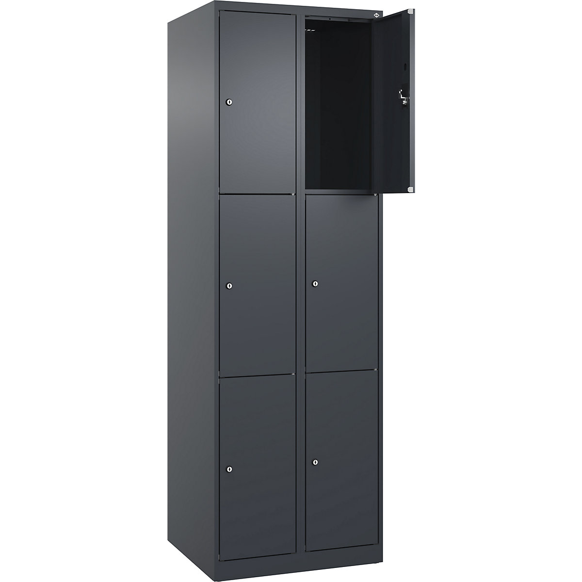 Armadietto a 3 piani Evolo PLUS, 2 scomparti, grigio, largh. 600 mm, 6 vani, con piedini a pavimento, serratura a cilindro-0