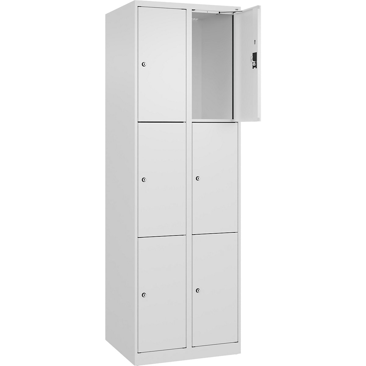 Armadietto a 3 piani Evolo PLUS, 2 scomparti, bianco, largh. 600 mm, 6 vani, con piedini a pavimento, serratura a cilindro-0