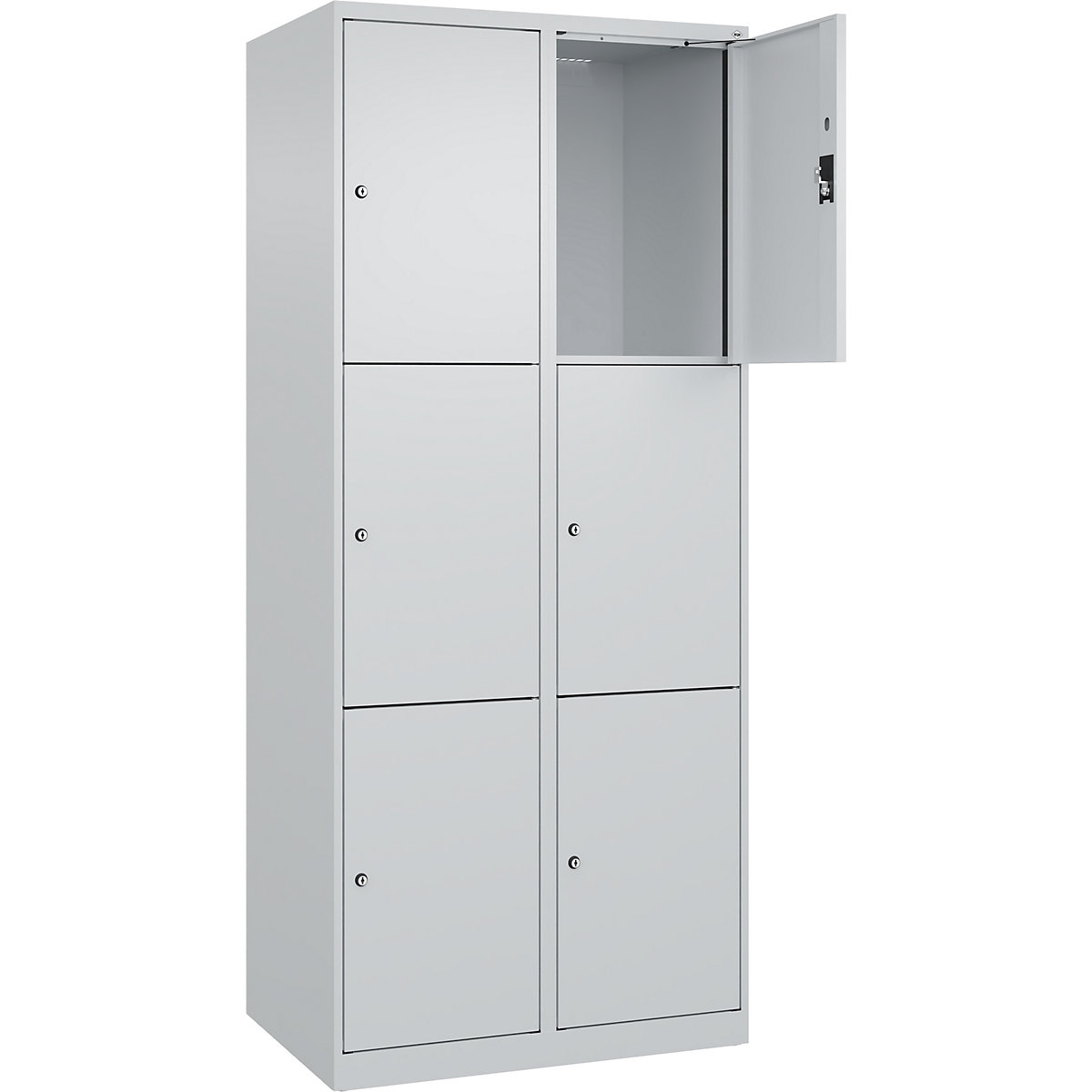 Armadietto a 3 piani Evolo PLUS, 2 scomparti, grigio chiaro, largh. 800 mm, 6 vani, con piedini a pavimento, serratura a cilindro-0
