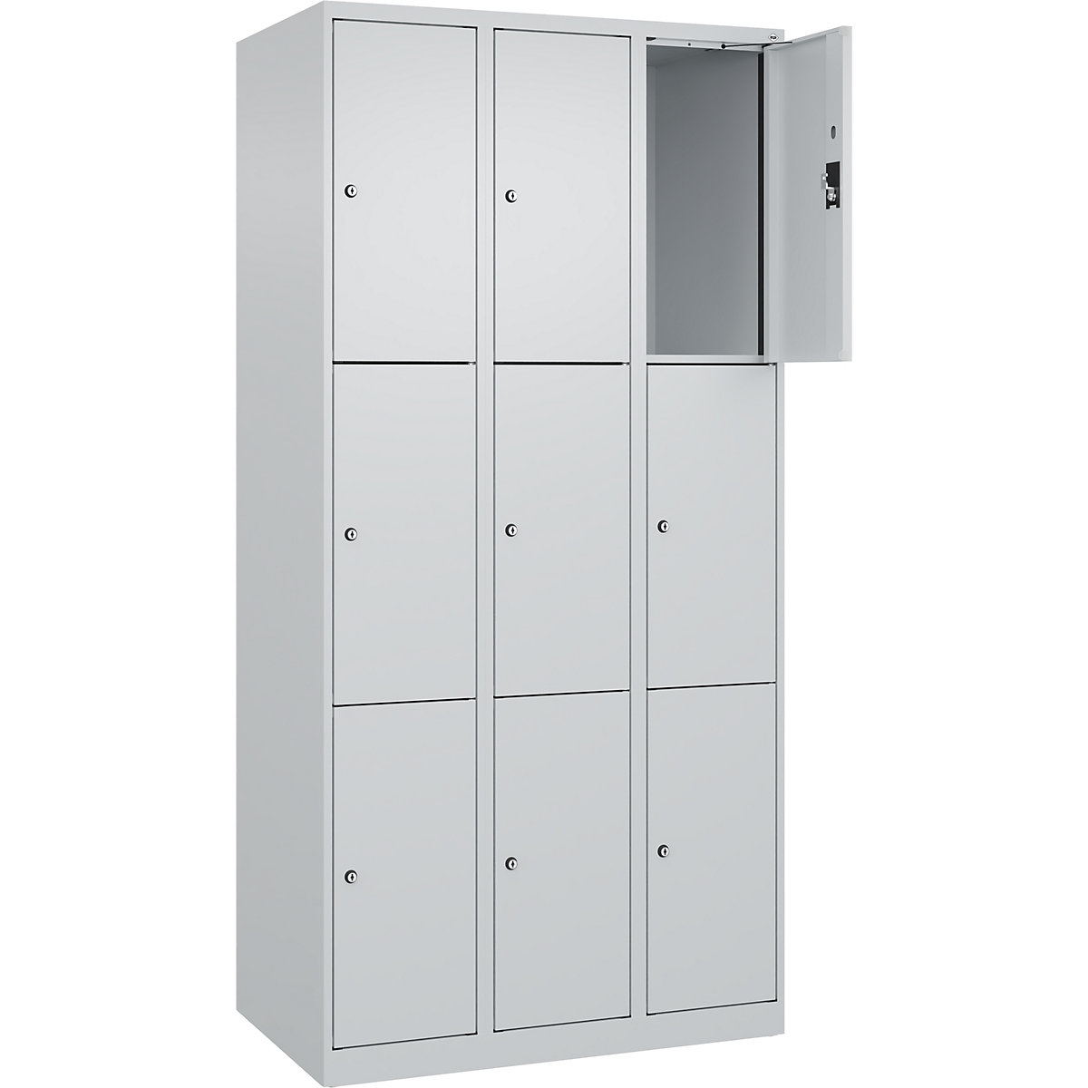 Armadietto a 3 piani Evolo PLUS, 3 scomparti, grigio chiaro, largh. 900 mm, 9 vani, con piedini a pavimento, serratura a cilindro-0