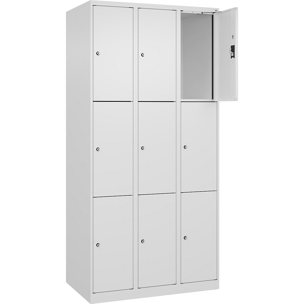 Armadietto a 3 piani Evolo PLUS, 3 scomparti, bianco, largh. 900 mm, 9 vani, con piedini a pavimento, serratura a cilindro-0