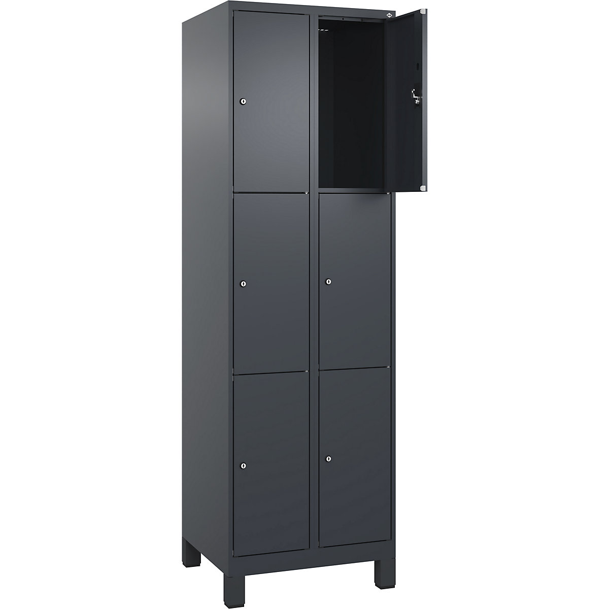 Armadietto a 3 piani Evolo PLUS, 2 scomparti, grigio, largh. 600 mm, 6 vani, con piedini larghi, serratura a cilindro-0