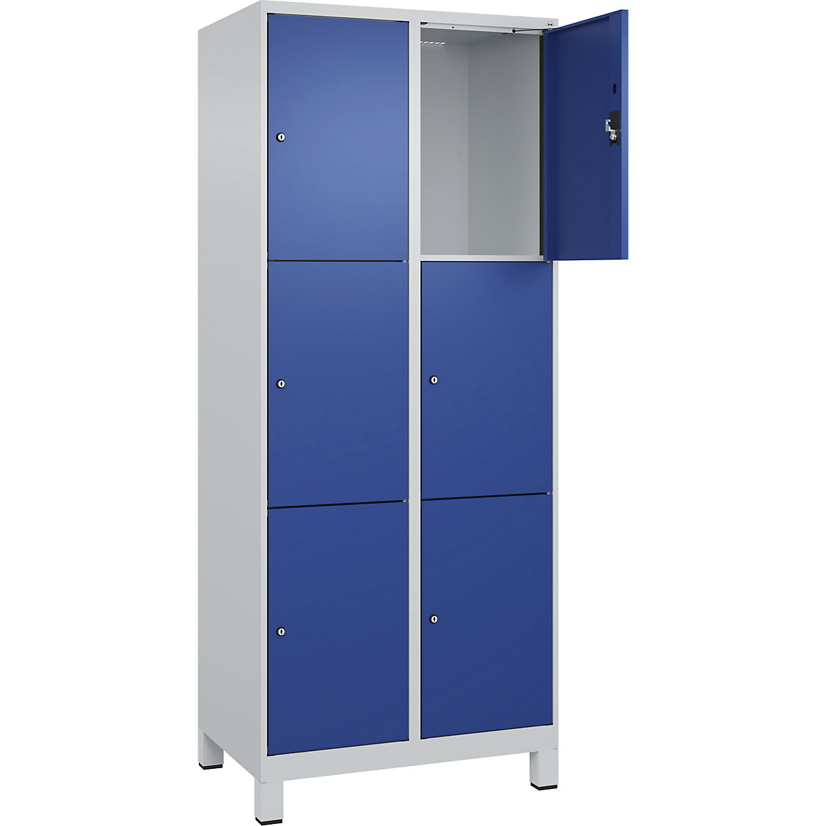 Armadietto a 3 piani Evolo PLUS, 2 scomparti, grigio chiaro / blu genziana, largh. 800 mm, 6 vani, con piedini larghi, serratura a cilindro-0