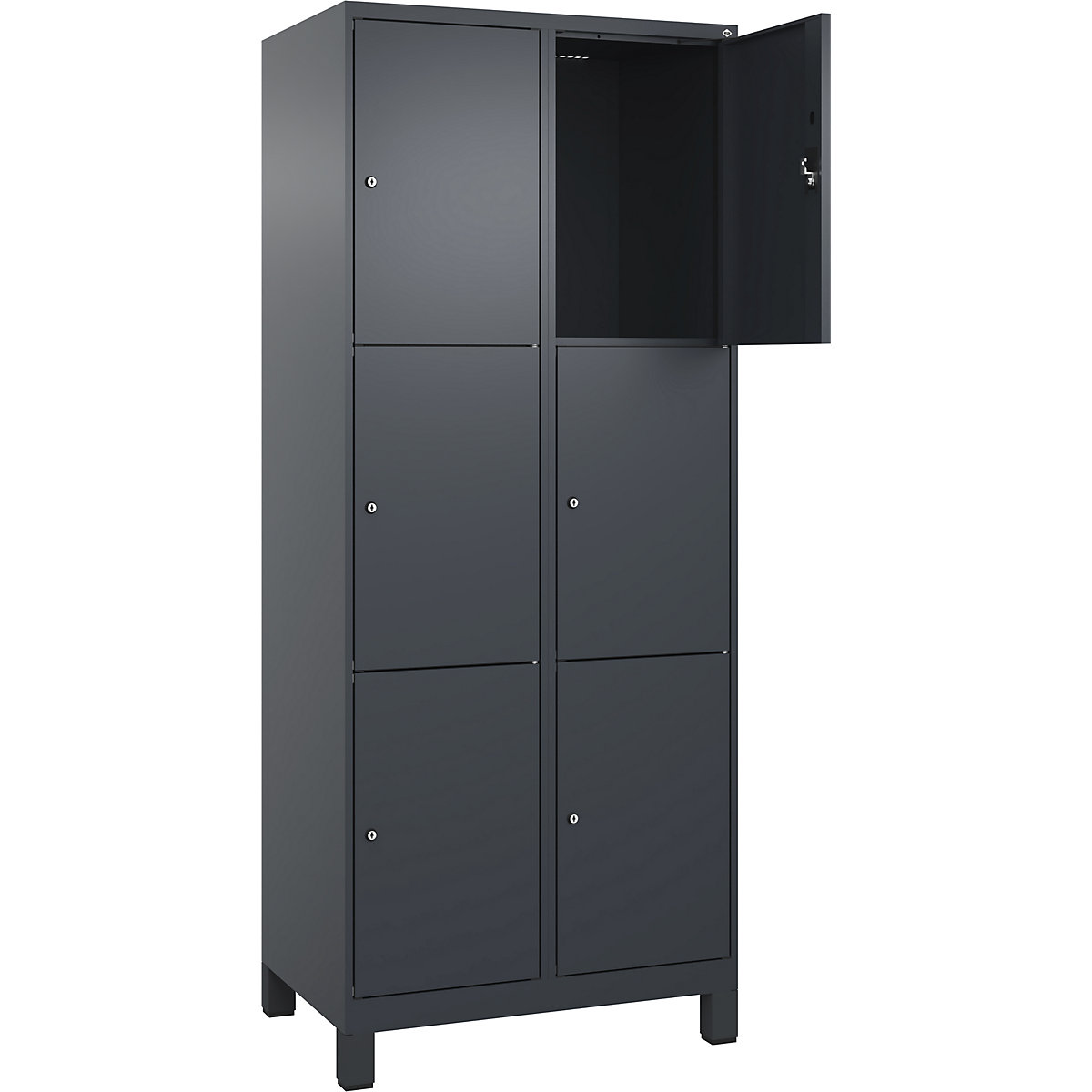 Armadietto a 3 piani Evolo PLUS, 2 scomparti, grigio, largh. 800 mm, 6 vani, con piedini larghi, serratura a cilindro-0