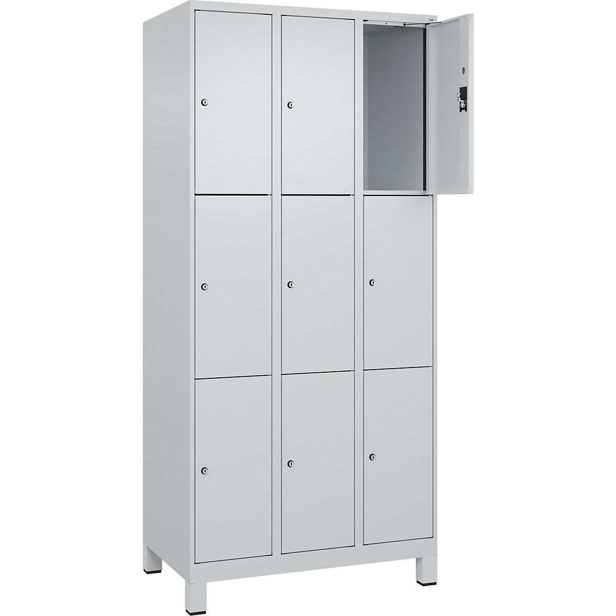 Armadietto a 3 piani Evolo PLUS, 3 scomparti, grigio chiaro, largh. 900 mm, 9 vani, con piedini larghi, serratura a cilindro-0