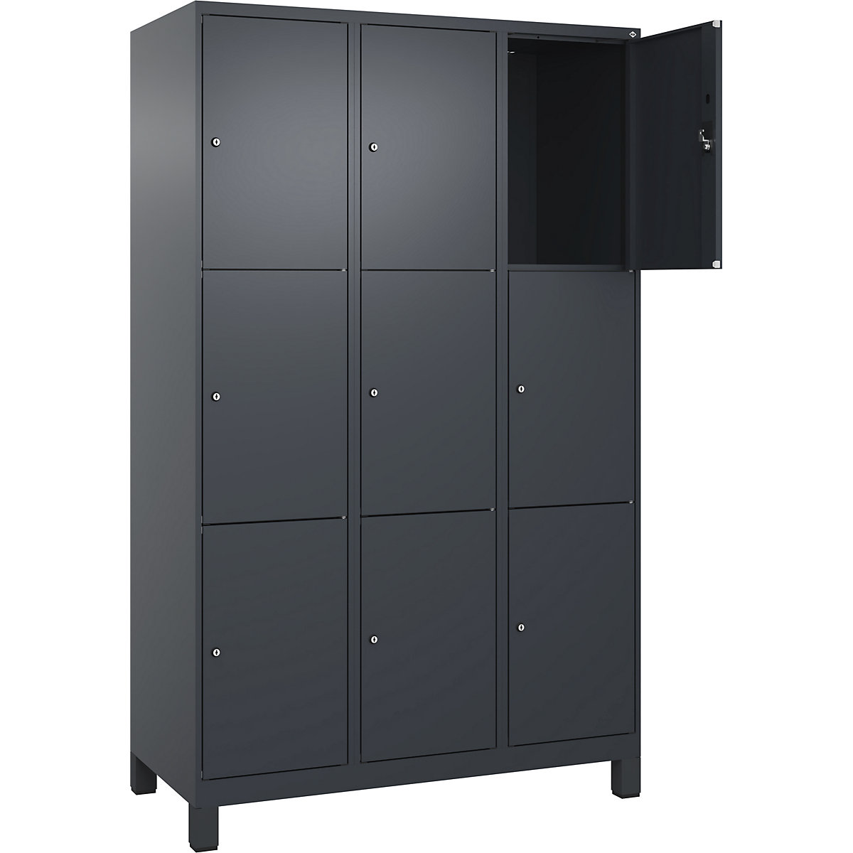 Armadietto a 3 piani Evolo PLUS, 3 scomparti, grigio, largh. 1200 mm, 9 vani, con piedini larghi, serratura a cilindro-0