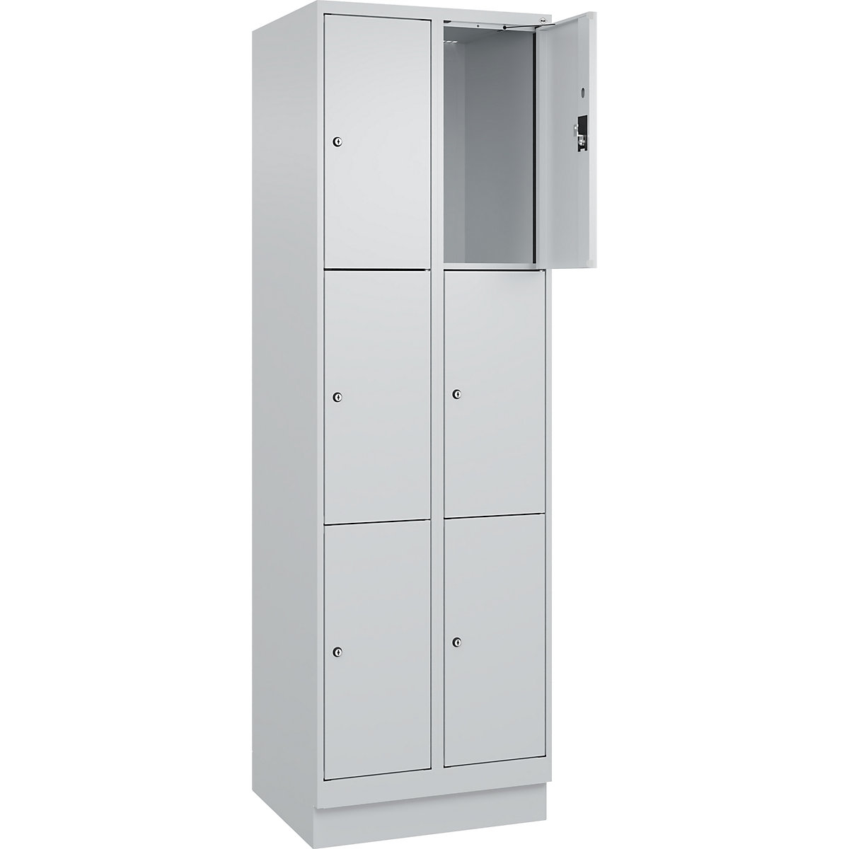 Armadietto a 3 piani Evolo PLUS, 2 scomparti, grigio chiaro, largh. 600 mm, 6 vani, con zoccolino, serratura a cilindro-0