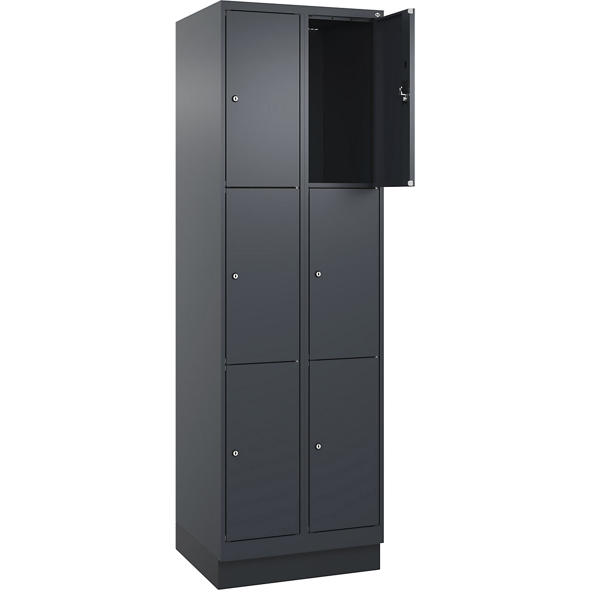 Armadietto a 3 piani Evolo PLUS, 2 scomparti, grigio, largh. 600 mm, 6 vani, con zoccolino, serratura a cilindro-0