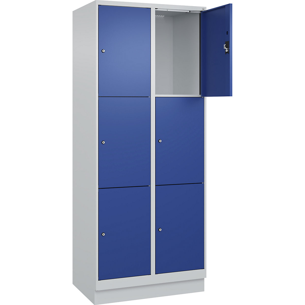 Armadietto a 3 piani Evolo PLUS, 2 scomparti, grigio chiaro / blu genziana, largh. 800 mm, 6 vani, con zoccolino, serratura a cilindro-0