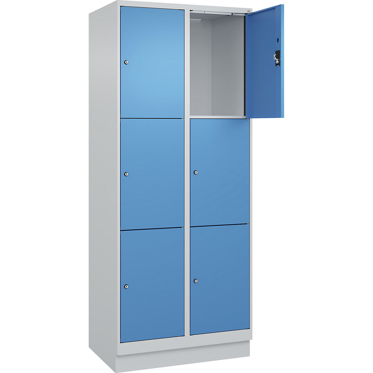 Armadietto a 3 piani Evolo PLUS, 2 scomparti, grigio chiaro / blu chiaro, largh. 800 mm, 6 vani, con zoccolino, serratura a cilindro-0