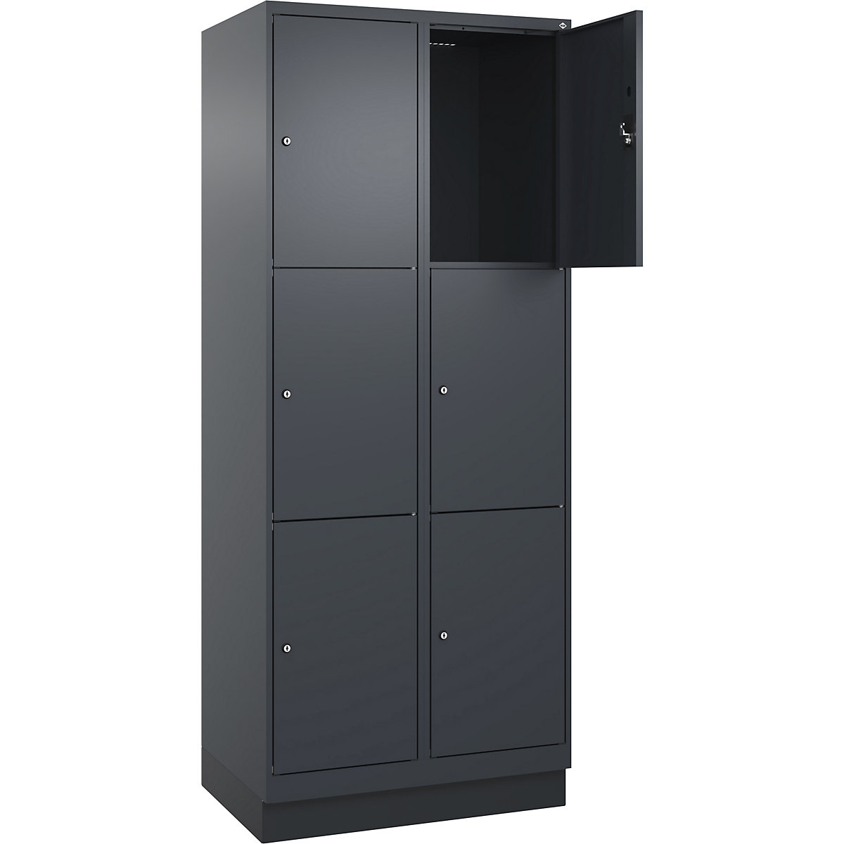 Armadietto a 3 piani Evolo PLUS, 2 scomparti, grigio, largh. 800 mm, 6 vani, con zoccolino, serratura a cilindro-0