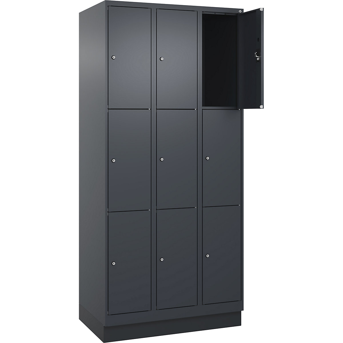 Armadietto a 3 piani Evolo PLUS, 3 scomparti, grigio, largh. 900 mm, 9 vani, con zoccolino, serratura a cilindro-0