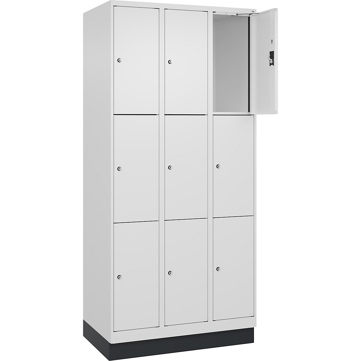 Armadietto a 3 piani Evolo PLUS, 3 scomparti, bianco, largh. 900 mm, 9 vani, con zoccolino, serratura a cilindro-0