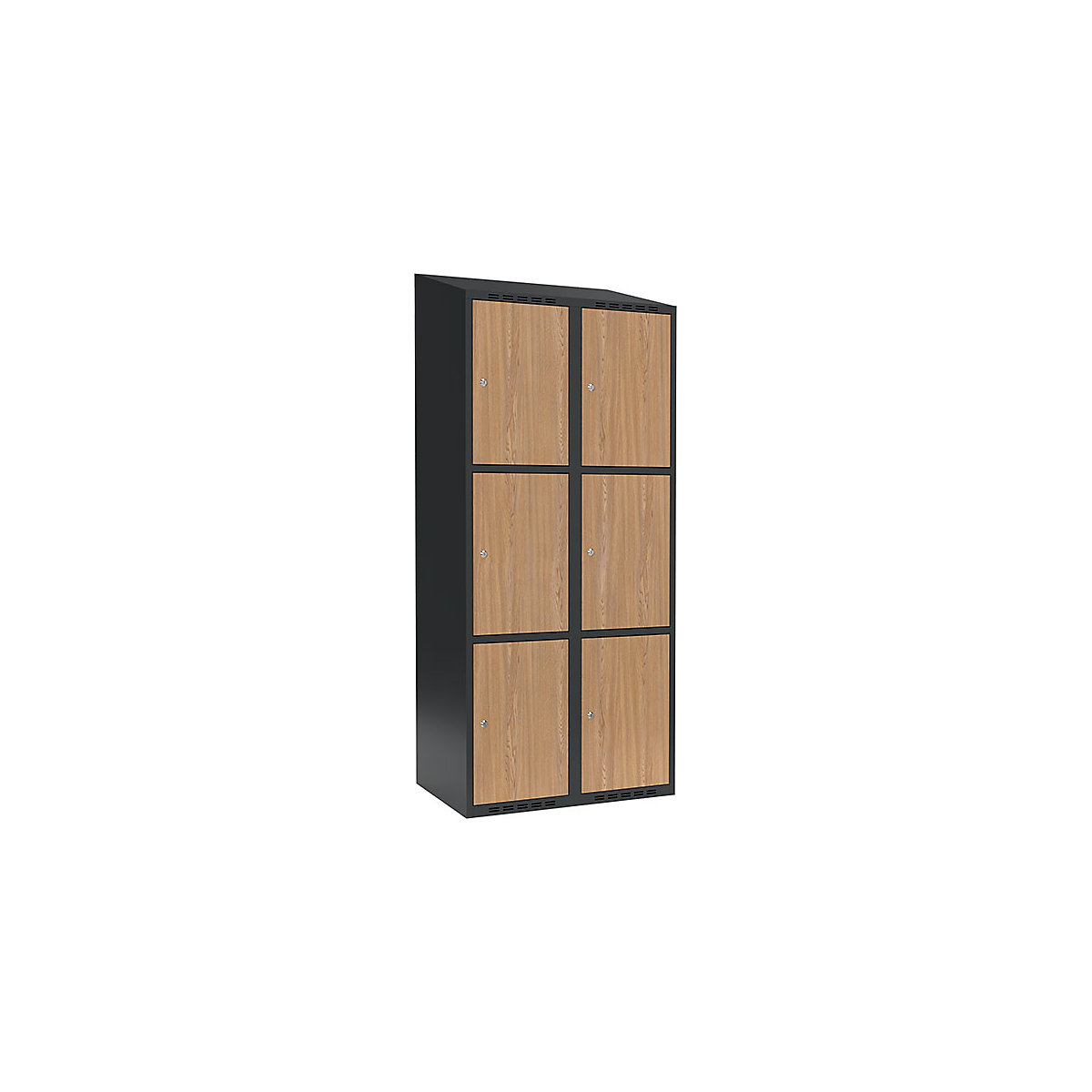 Armadietto a 3 scomparti Fydor, 2 scomparti, grigio / quercia, largh. 800 mm, 2 scomparti, tetto inclinato, serratura a cilindro-0