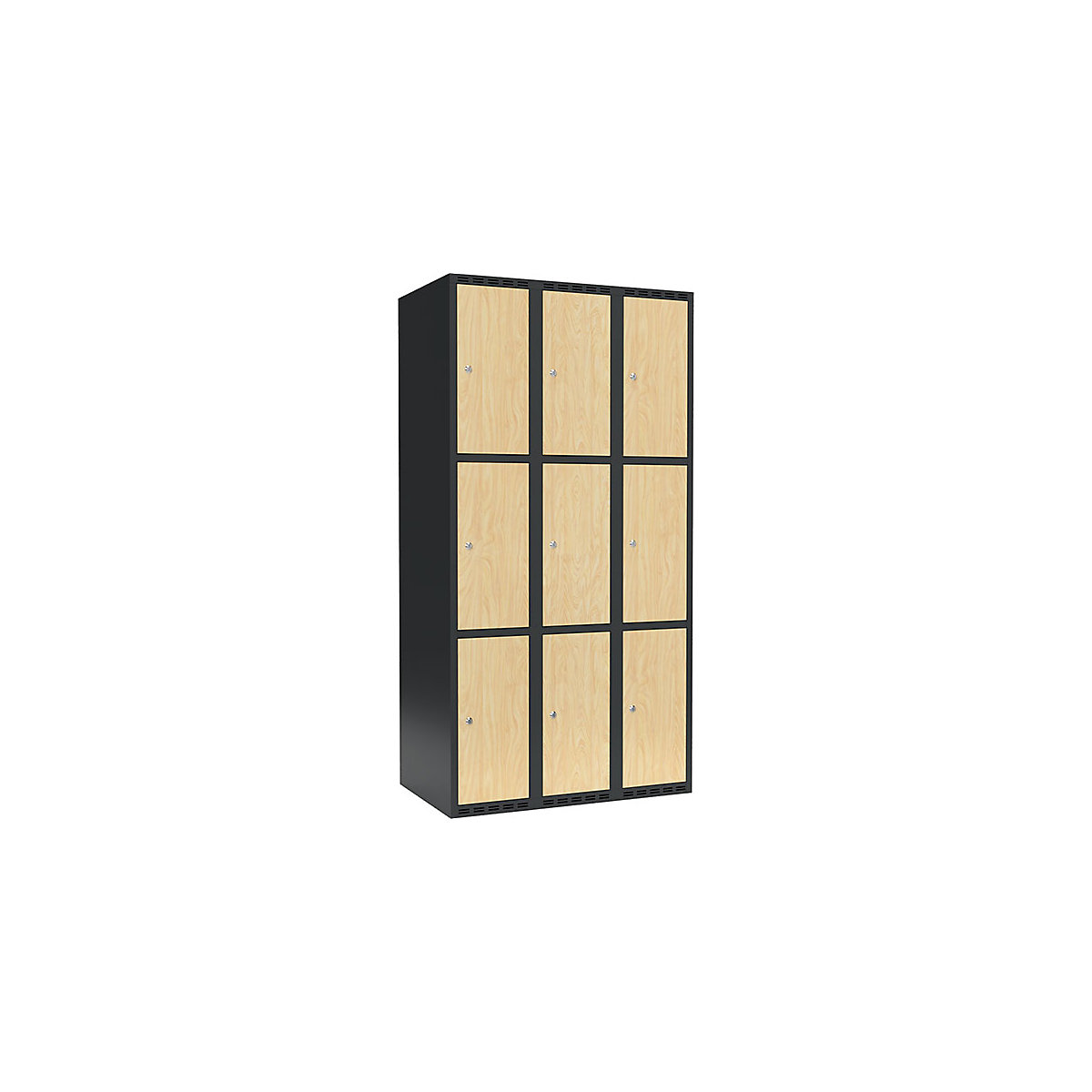 Armadietto a 3 scomparti Fydor, 3 scomparti, grigio / betulla, largh. 900 mm, 3 scomparti, tetto piatto, serratura a cilindro-0